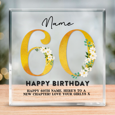 Happy 60th Birthday Personalized Acrylic Block With Names - 60 Years Old Birthday Keepsake Gift - Unique 60th Birthday Gifts For Women Men