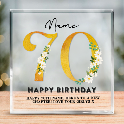 Happy 70th Birthday Personalized Acrylic Block With Names - 70 Years Old Birthday Keepsake Gift - Unique 70th Birthday Gifts For Women