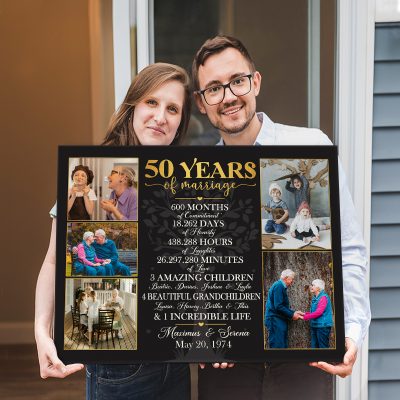 50 Years Of Marriage Family Tree Canvas Print - Gift for Parents Golden Anniversary - Personalized 50th Anniversary Keepsake Gift