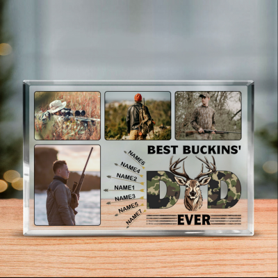 Personalized Best Buckin Dad Hunting Acrylic Plaque - Dad with Kids Names Block - Customized Dad Hunting Gift - Deer Hunting Season Gift
