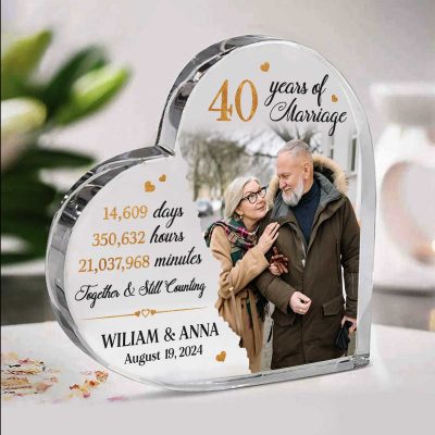 40 Years Of Marriage - Personalized Photo 40th Anniversary Heart Acrylic Plaque - Ruby 40th Anniversary Keepsake Gift For Husband Wife Parents