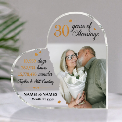 30 Years Of Marriage - Personalized 30 Years Anniversary Photo Heart Acrylic Plaque - Pearl 30th Wedding Anniversary Gifts For Parents