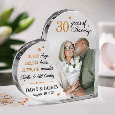 30 Years Of Marriage - Personalized 30 Years Anniversary Photo Heart Acrylic Plaque - Pearl 30th Wedding Anniversary Gifts For Parents