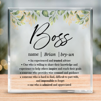 Boss Definition - Personalized Boss Appreciation Acrylic Plaque - Boss Retirement Gifts - Going Away Christmas Birthday Gifts For Boss