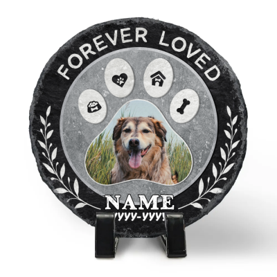 Forever Loved - Personalized Dog Remembrance Circle Stone Plaque - Sympathy Gifts For Pets - Dog Cat Memorial Garden Stone
