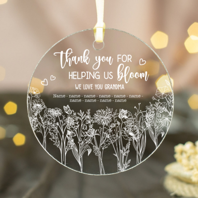 Thank You Grandma for Helping Us Bloom - Custom Grandma Ornament - Personalized Birth Flower Grandkids Ornament - 2025 Christmas Nana Gifts