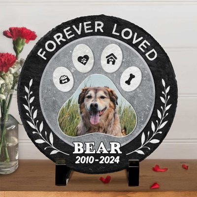 Forever Loved - Personalized Dog Remembrance Circle Stone Plaque - Sympathy Gifts For Pets - Dog Cat Memorial Garden Stone