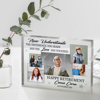 Never Underestimate The Difference You Made - Happy Retirement Personalized Picture Acrylic Block - Custom Gift For Retirement 2024