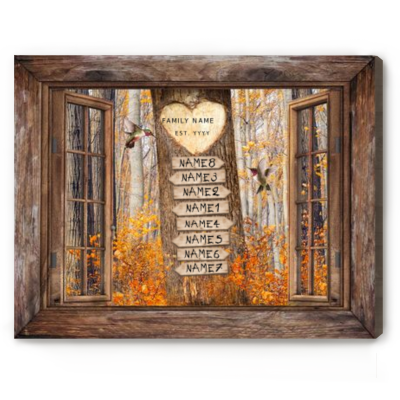 Family Tree Carved Multi - Names Personalized Canvas - Forest Wall Art - One Gift Whole Family - Family Christmas Gifts - Family Wall Decor Decor