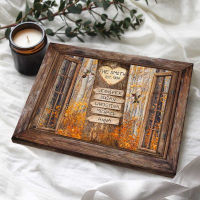 Family Tree Carved Multi-names Personalized Canvas - Forest Wall Art - One Gift Whole Family - Family Christmas Gifts - Family Wall Decor Decor