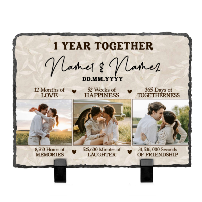 1 Year Together Keepsake - Personalized First Wedding Anniversary Rock Slate With Photo - Custom 1st Anniversary Gift For Him For Her