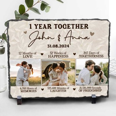 1 Year Together Keepsake - Personalized First Wedding Anniversary Rock Slate With Photo - Custom 1st Anniversary Gift For Him For Her