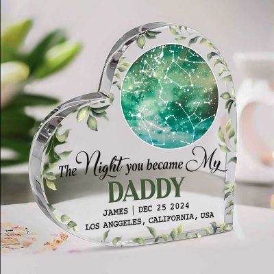 The Night You Became My Daddy - Personalized Star Map Heart Acrylic Plaque - Custom Night Sky Gifts For New Dad