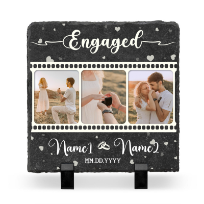 Engagement Personalized Photo Rock Slate - Newly Engaged Gifts - Custom Engagement Gifts For Her Him - Engagement Keepsake Plaque