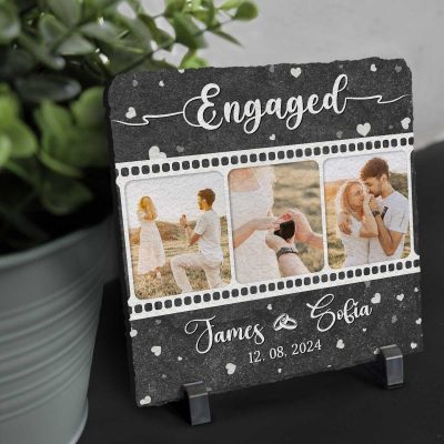 Engagement Personalized Photo Rock Slate - Newly Engaged Gifts - Custom Engagement Gifts For Her Him - Engagement Keepsake Plaque