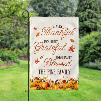 Personalized Grateful Thankful Blessed Garden Flag - Custom Pumpkin Yard Flag - Family Thanksgiving Outdoor Decor - Gift for Fall
