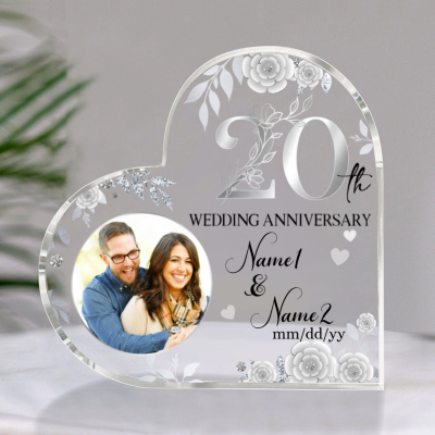 20 Year Anniversary Gift - Personalized 20th Wedding Anniversary Heart Acrylic Plaque - Platinum Anniversary Gift For Her - Anniversary Milestone Gift