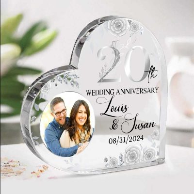 20 Year Anniversary Gift - Personalized 20th Wedding Anniversary Heart Acrylic Plaque - Platinum Anniversary Gift For Her - Anniversary Milestone Gift