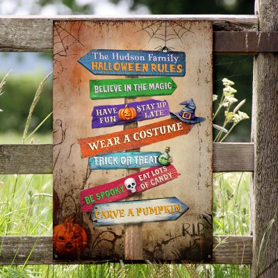 Personalized Family Halloween Rules Metal Sign - Custom Sign Happy Halloween - Fall Halloween Decor - Creepy Decor