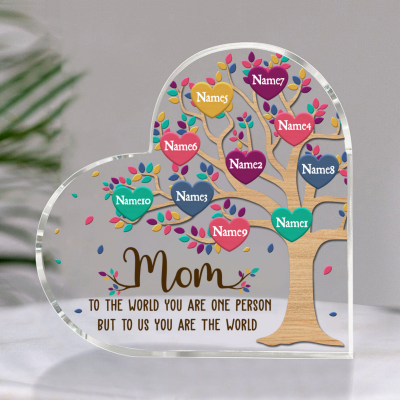 Personalized Mom Family Tree Heart Acrylic Block - Keepsake Gifts For Mom With Children’s Names - Mother Birthday Gifts Plaque