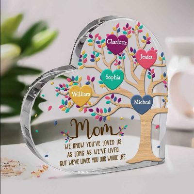 Personalized Mom Family Tree Heart Acrylic Block - Keepsake Gifts For Mom With Children’s Names - Mother Birthday Gifts Plaque