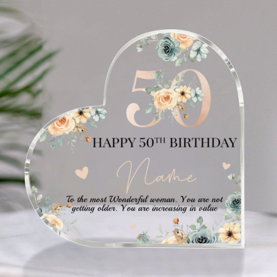 BEST SELLERS 97 Personalized Happy 50th Birthday Heart Acrylic Plaque - 50th Birthday Gift For Her - 50 Years Old Keepsake Gifts