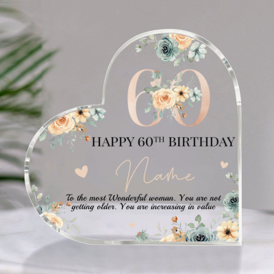 Personalized Happy 60th Birthday Heart Acrylic Plaque, 60th Birthday Gift For Mom Grandma, 60 Years Old Keepsake Gifts for Her