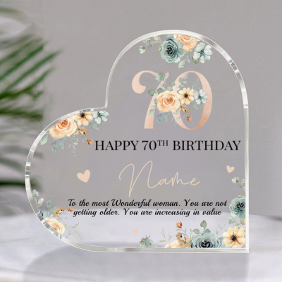 BEST SELLERS 69 Personalized Happy 70th Birthday Heart Acrylic Plaque, 70th Birthday Gift For Mom Grandma, 70 Years Old Keepsake Gifts for Her