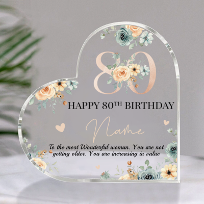 Personalized Happy 80th Birthday Heart Acrylic Plaque - Birthday Gift For Nana Grandma Mom - 80 Years Old Keepsake Gifts for Her