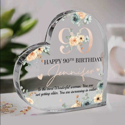 Personalized Happy 90th Birthday Heart Acrylic Plaque, Birthday Gift For Nana Grandma Mom, 90 Years Old Keepsake Gifts for Her