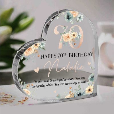 BEST SELLERS 70 Personalized Happy 70th Birthday Heart Acrylic Plaque, 70th Birthday Gift For Mom Grandma, 70 Years Old Keepsake Gifts for Her