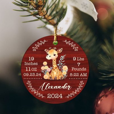 Personalized Baby's Birth Stats Ceramic Ornament 2024 - Baby's First Christmas Ornament - New Baby Keepsake Gifts