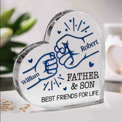 Father And Son Best Friends For Life - Personalized Dad And Son Fist Bump Heart Acrylic Plaque - Gifts From Son To Dad For Birthday