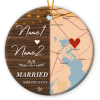 Personalized Location Map Wedding Ceramic Ornament - Ornament Marriage Keepsake Gift - Custom Gift For Newly Engaged