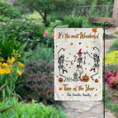 Halloween Its The Most Wonderful Time Of The Year - Personalized Halloween Garden Flag - Custom Skeleton in Fall Halloween Flag - Halloween Porch Flag