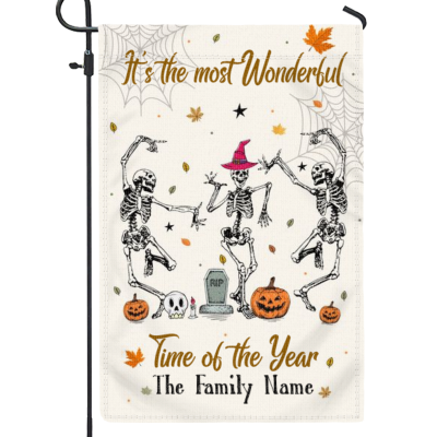 Halloween Its The Most Wonderful Time Of The Year - Personalized Halloween Garden Flag - Custom Skeleton in Fall Halloween Flag - Halloween Porch Flag