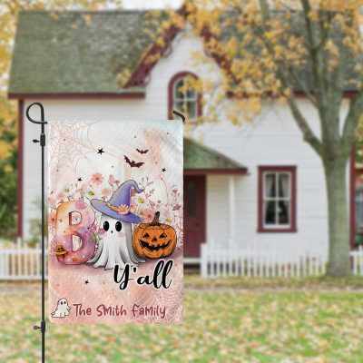 Personalized Boo Yall Halloween Garden Flag - Welcome House Custom Halloween Flag - Halloween Ghost Yard Flag - Flag Autumn Halloween Outdoor Decor