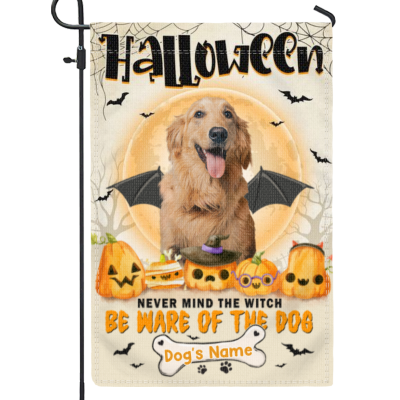 Custom Dog Photo Halloween Flag - Personalized Beware Of The Dog Halloween Garden Flag - Halloween Dog Lovers Gift - Halloween Fall Decor