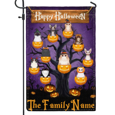 Trick Or Treat Personalized Cat Garden Flag - Custom Cat Halloween Pumpkin Tree Garden Flag - Gift For Cat Lover, Cat Owner - Gift For Halloween