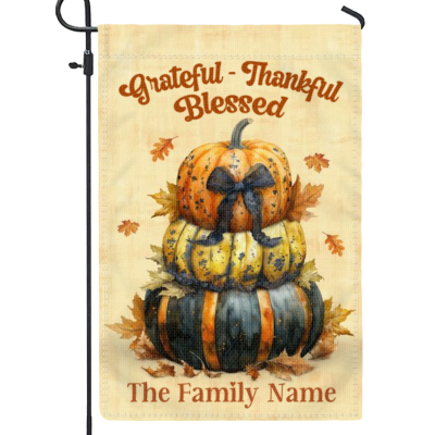Personalized Happy Fall Y'All Pumpkin Stack Garden Flag - Grateful Thankful Blessed Custom Garden Flag - Welcome Fall Yard Flag - Thanksgiving Decor
