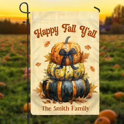 Personalized Happy Fall Y'All Pumpkin Stack Garden Flag - Grateful Thankful Blessed Custom Garden Flag - Welcome Fall Yard Flag - Thanksgiving Decor