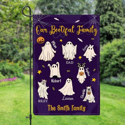 Our Bootiful Family Halloween Garden Flag - Personalized Boo Family Halloween Flag - Flag Custom Halloween - Ghost Family Halloween Outdoor Decor