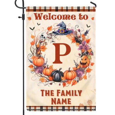 Personalized Family Farmhouse Halloween Garden Flag - Welcome House Halloween Garden Flag - Halloween Wreath Fall Outdoor Decor - Gift for Fall