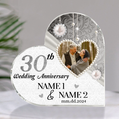 Personalised 30th Pearl Anniversary Gift - Happy 30th Wedding Anniversary Heart Acrylic Plaque - 30 Year Anniversary Gift for Parents for Husband Wife