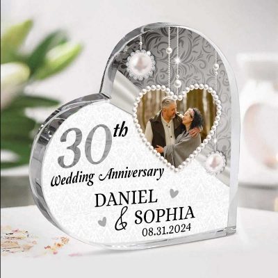 Personalised 30th Pearl Anniversary Gift, Happy 30th Wedding Anniversary Heart Acrylic Plaque, 30 Year Anniversary Gift for Parents for Husband Wife