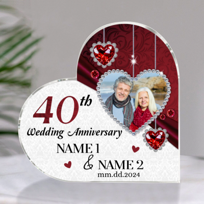 Personalized 40th Anniversary Gift - Ruby Anniversary Keepsake Gift - 40th Anniversary Acrylic Heart Plaque - 40th Ruby Gift for Parents