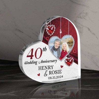 Personalized 40th Anniversary Gift - Ruby Anniversary Keepsake Gift - 40th Anniversary Acrylic Heart Plaque - 40th Ruby Gift for Parents