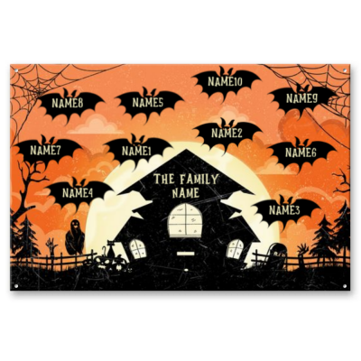 Personalized Halloween Bat Family Metal Sign - Custom Family Halloween Decoration - Family Name Halloween Metal Sign - Fall Halloween Decor
