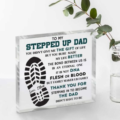 Personalized Stepped Up Dad Acrylic Plaque With Kids Name - Bonus Dad Gifts From Daughter Son - Stepped Up Dad Gift Keepsake