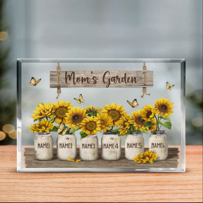 Personalized Mom's Garden Sunflower Acrylic Plaque - Custom Kid's Names Gifts For Mom - Gardening Presents For Mom - Mother's Garden Gift